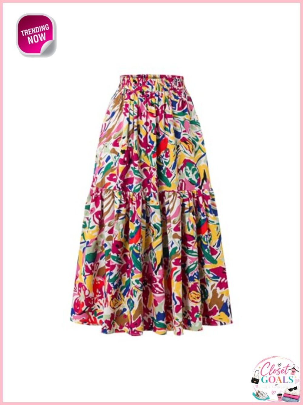 Women's High Waist A-Line Midi Skirt Polyester Spandex Elastic Waist Pockets